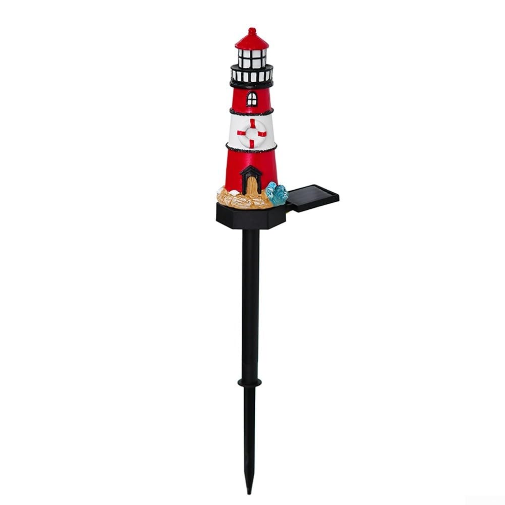 Solar Powered LED Lighthouse Light Outdoor Garden Waterproof Resin Automatic Sensor H5663