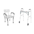 Shower Chair Bath Seat with Padded Arms and Adjustable Legs & Folding Walker with Wheels Y708