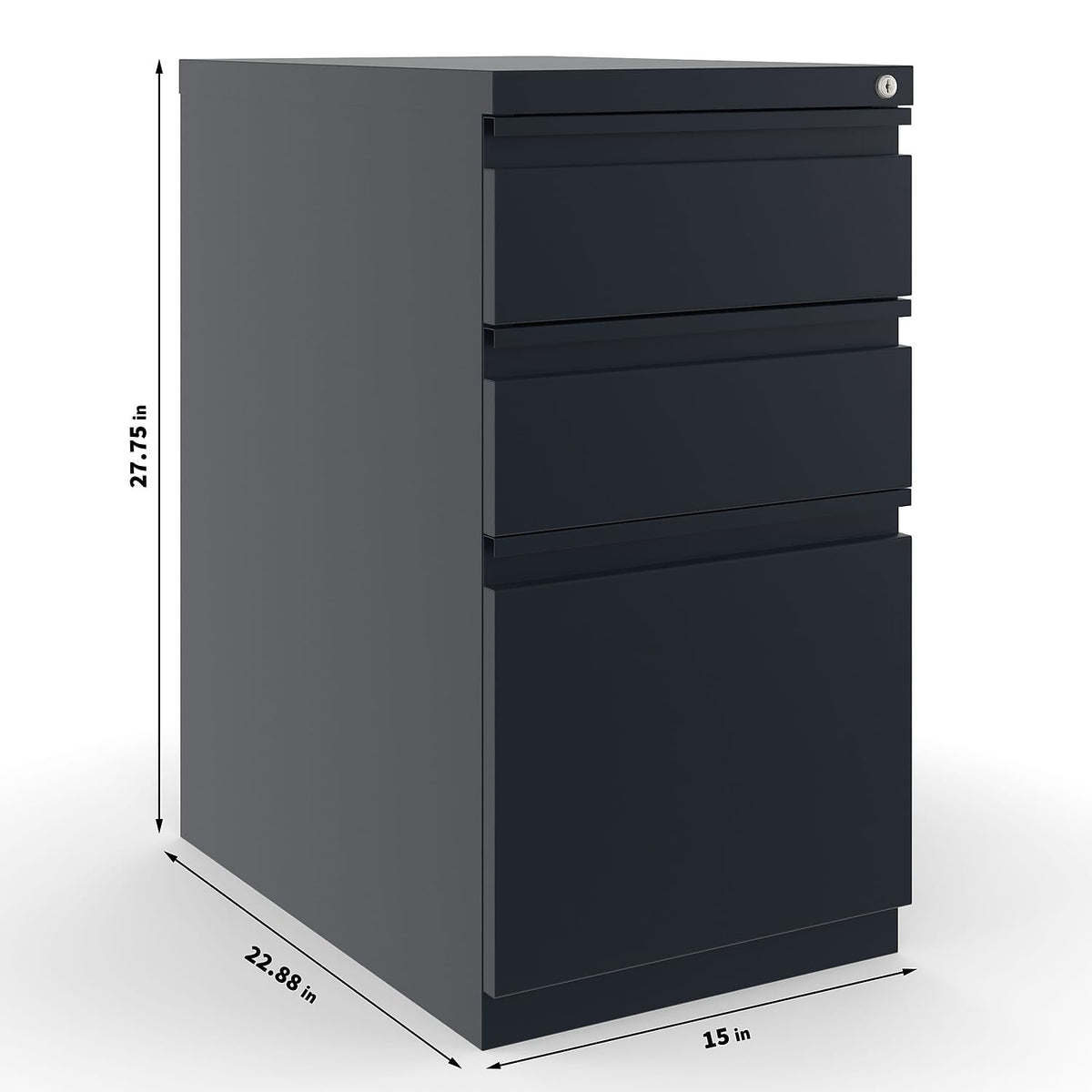 Black 3 Drawer Letter Size Lockable File Cabinet F1766
