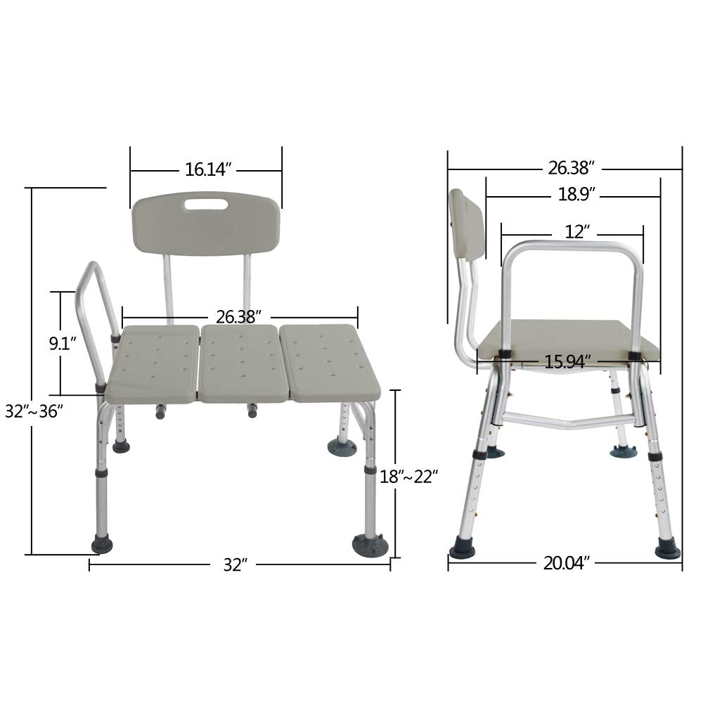 Bathtub Transfer Bench Bath Chair with Back and Handle V8919
