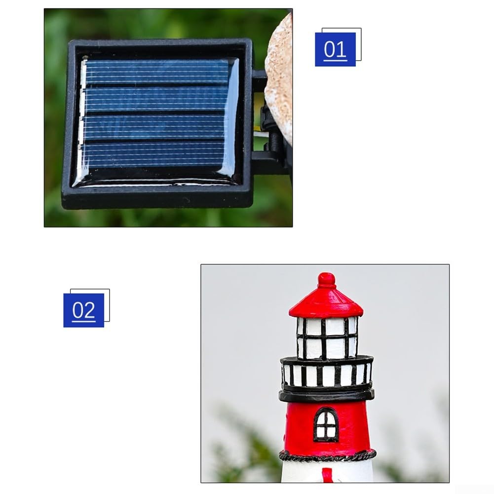 Solar Powered LED Lighthouse Light Outdoor Garden Waterproof Resin Automatic Sensor H5663