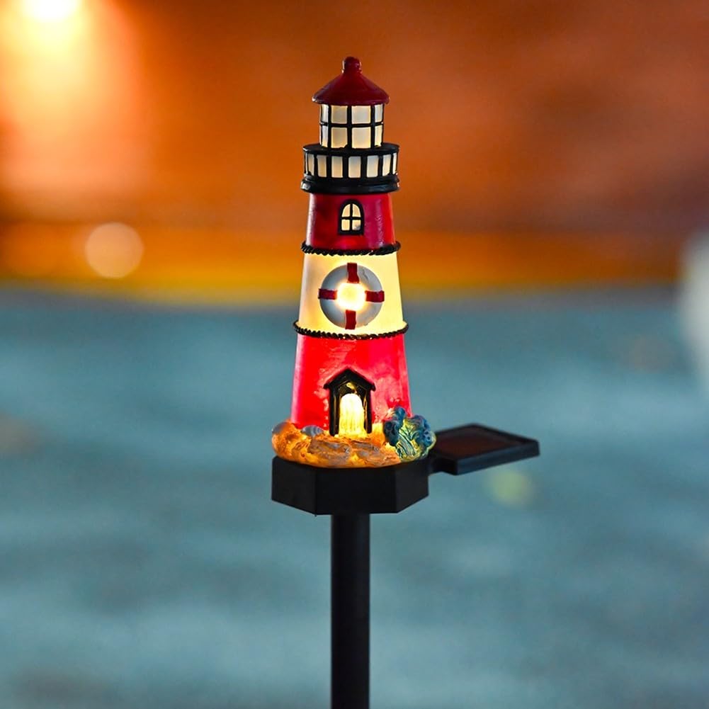 Solar Powered LED Lighthouse Light Outdoor Garden Waterproof Resin Automatic Sensor H5663