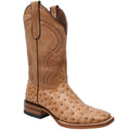 Genuine Leather Ostrich Print Square Toe Western Boots A4024
