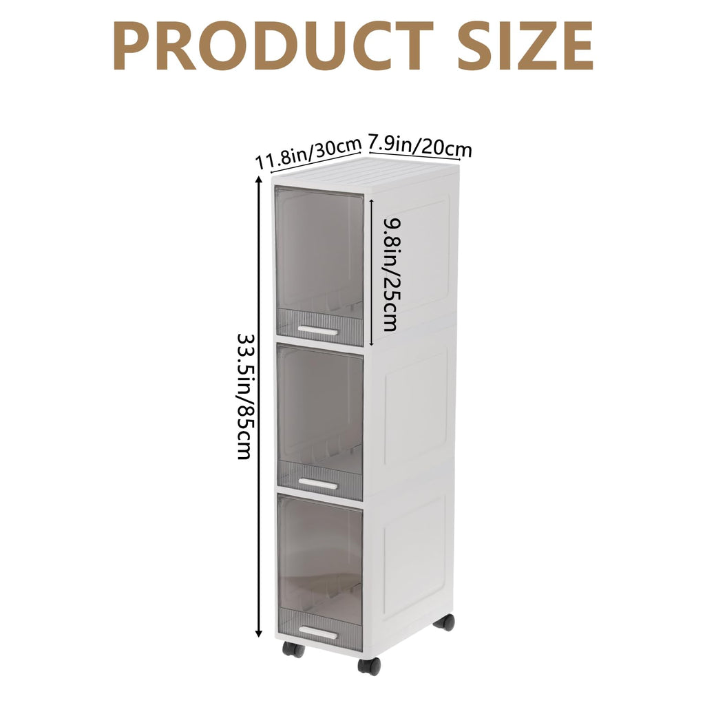 Narrow 3 Tier Bathroom Storage Cabinet with Wheels Q95094