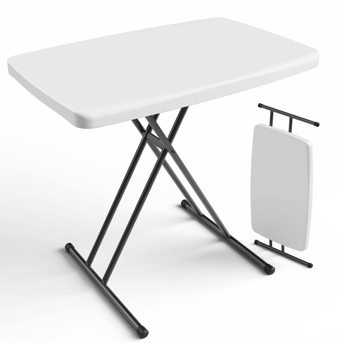 Folding Table 30 Inch Adjustable Height White Granite K81305