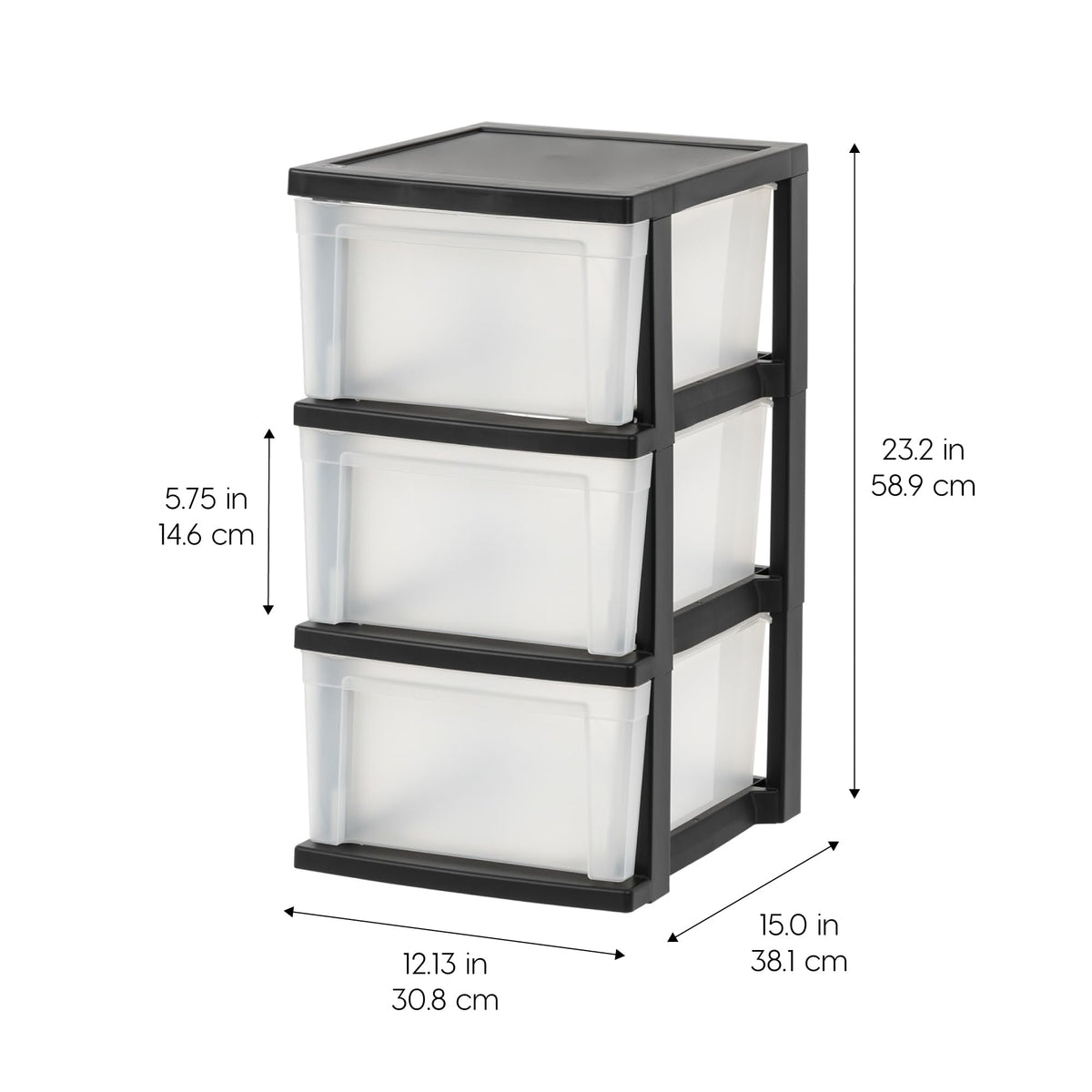 3 Drawer Slim Narrow Storage Organizer, 2-Pack, Black/Clear S837875