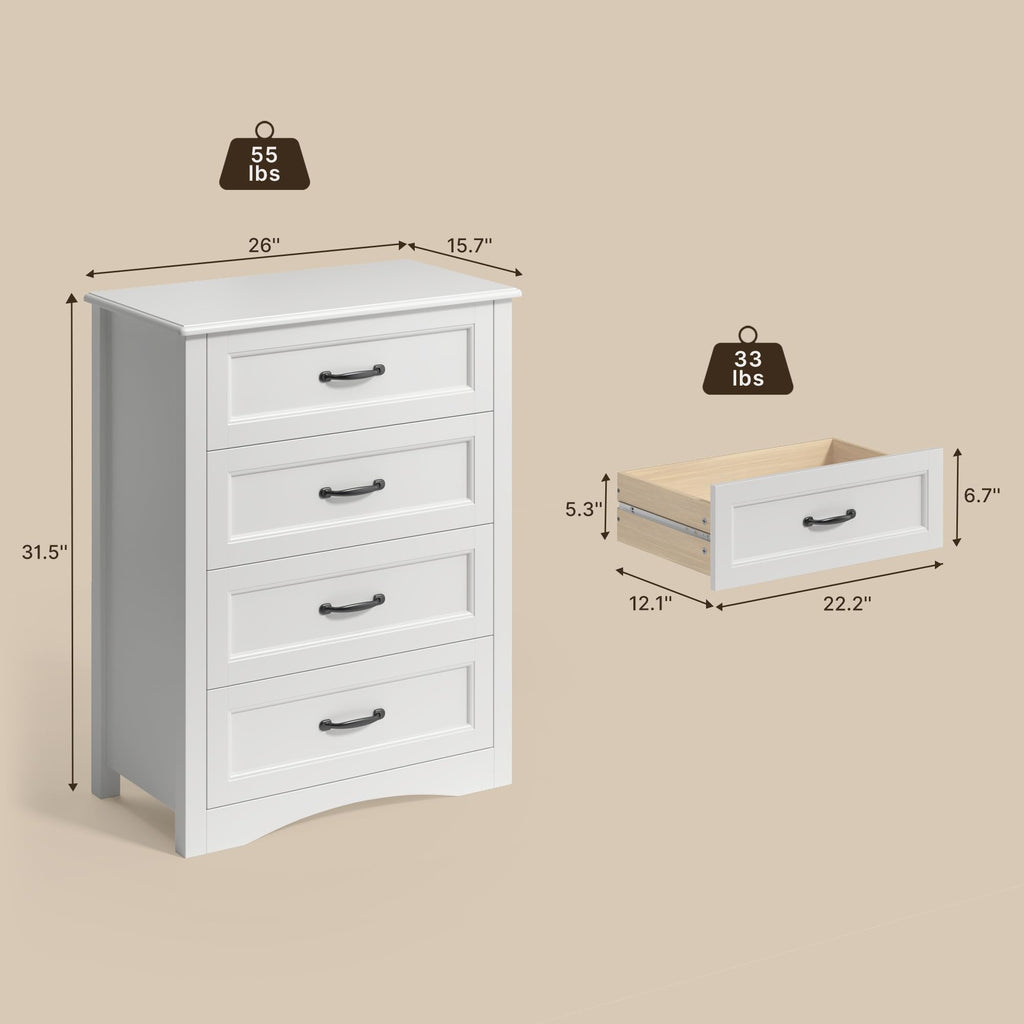 White 4 Drawer Wood Dresser T5816
