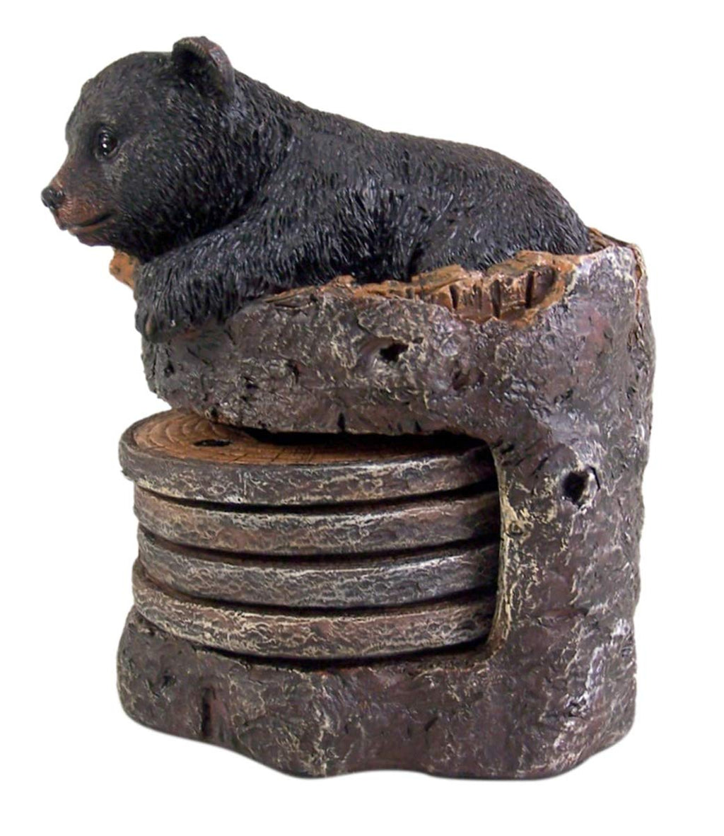 Black Bear Coaster Holder With 4 Coaster Set T52253
