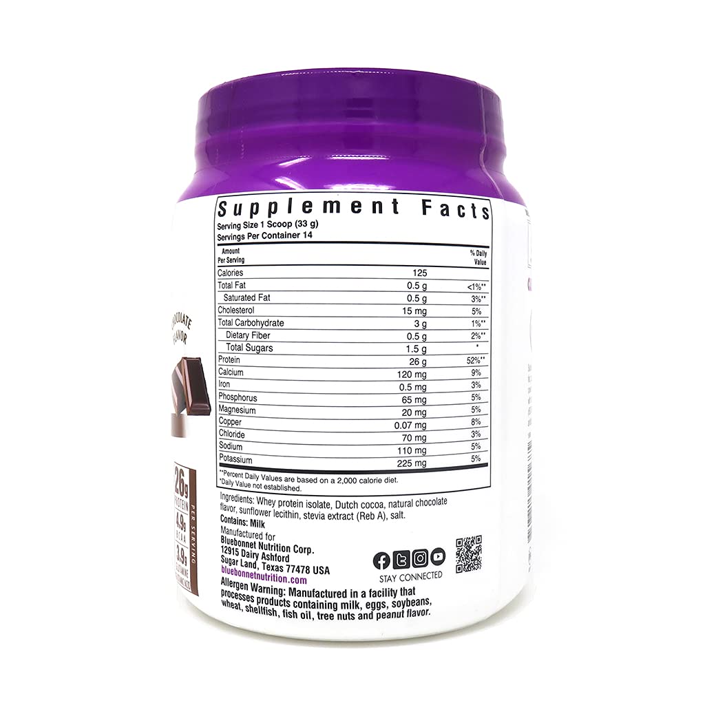 Whey Protein Isolate Powder, 26g Protein, No Sugar Added, Chocolate Flavor, 1 Lb L1968