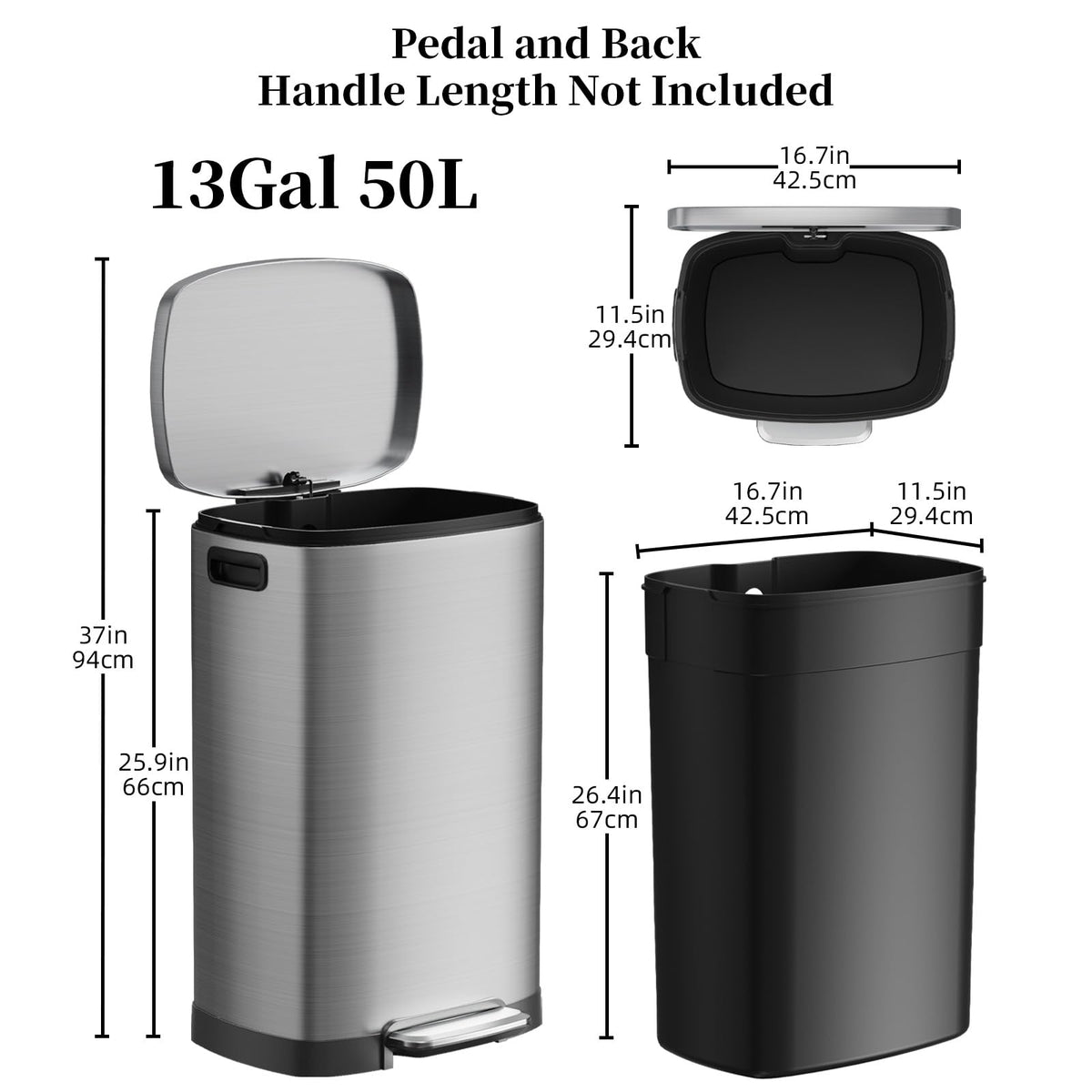 13 Gallon Fingerprint Proof Stainless Steel Trash Can with Lid N903506