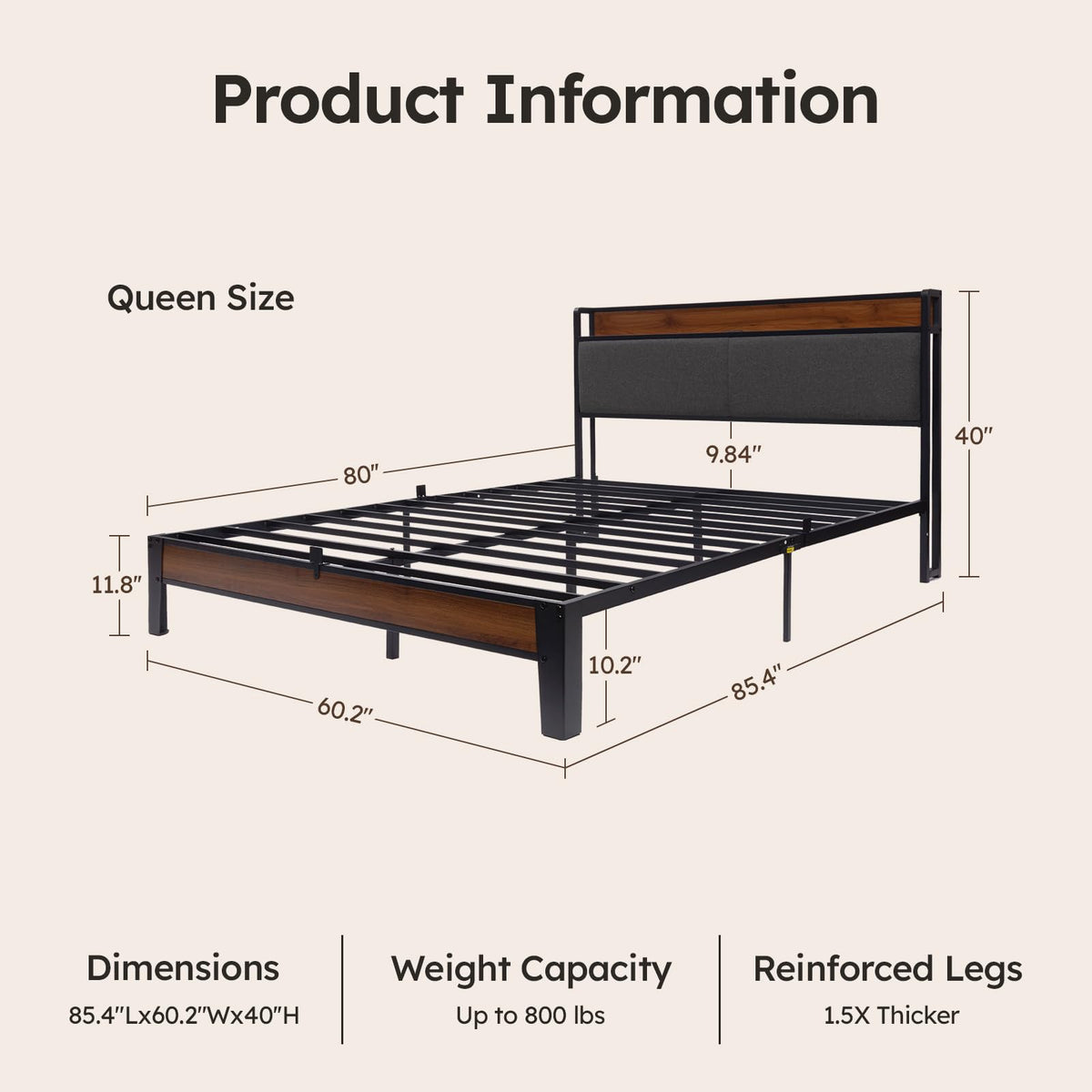 Queen Size Bed Frame with Storage Headboard P392
