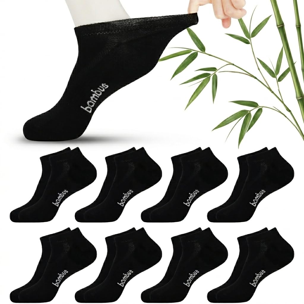 8 Pairs Bamboo Viscose Diabetic Ankle Socks Black Size 6-9 D59170