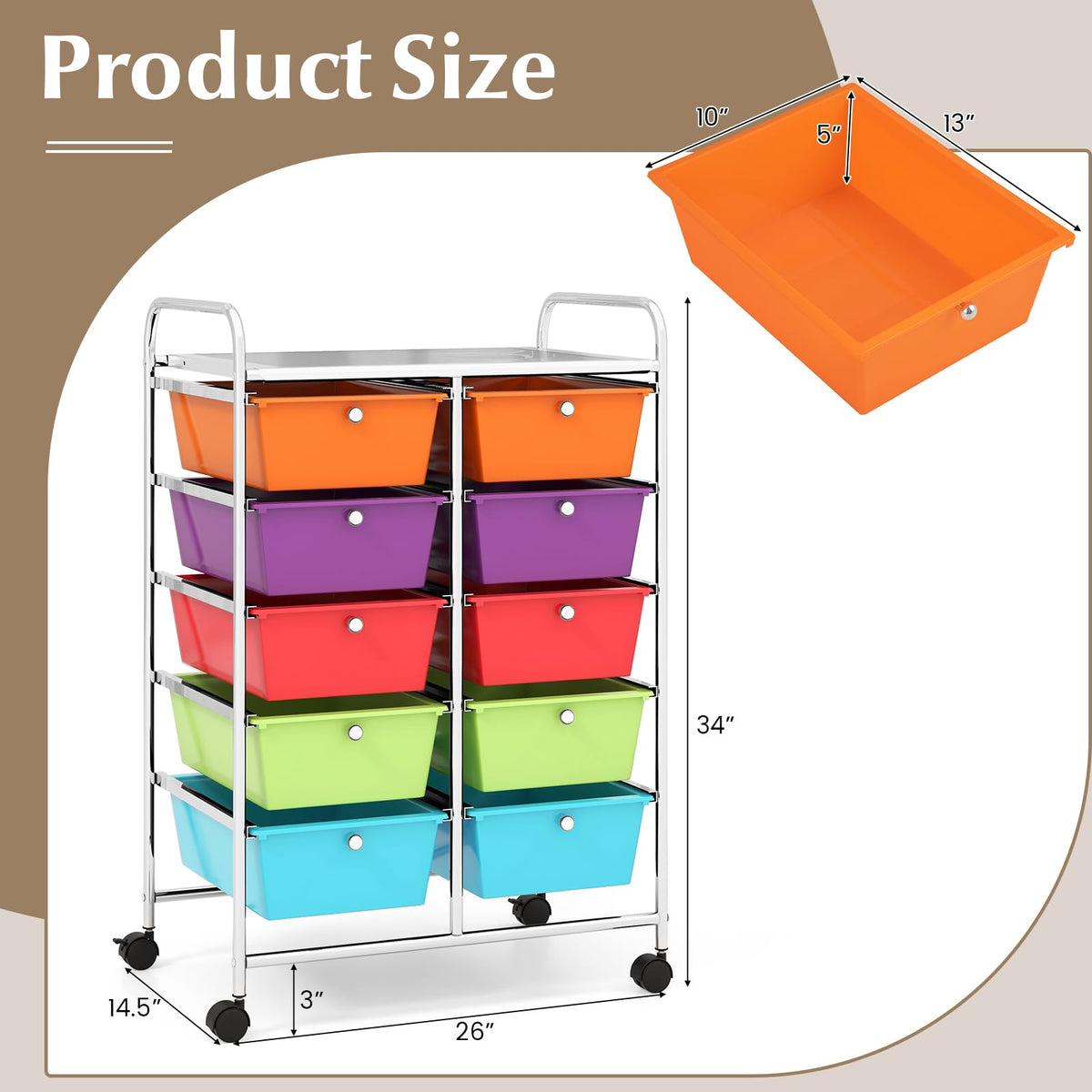 10 Drawer Rolling Storage Cart U96368