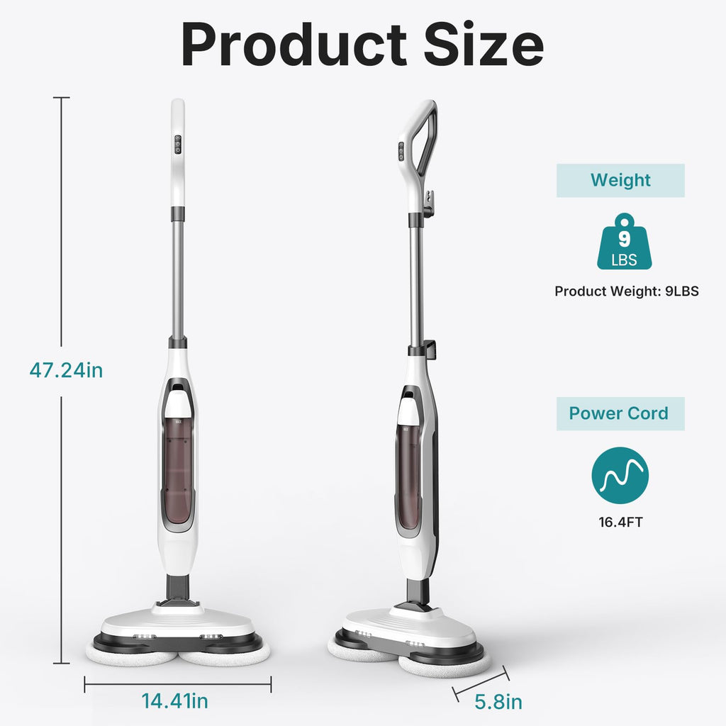 Steam Mop with Rotating Pads and 4 Cleaning Modes T676358