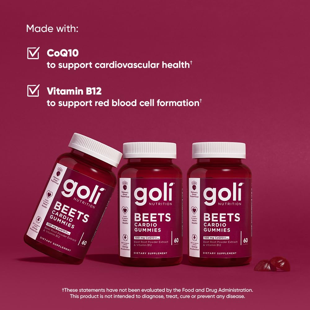 Beets Cardio Gummy 60 Count CoQ10 Beet Root Extract Vegan Gluten-Free E698147