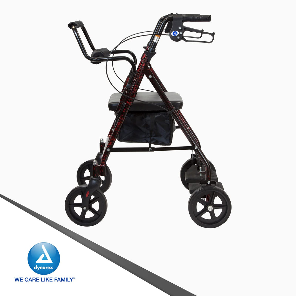 4 Wheel Rollator and Transport Wheelchair with Fold-Down Footrests, Red Frame Y77074