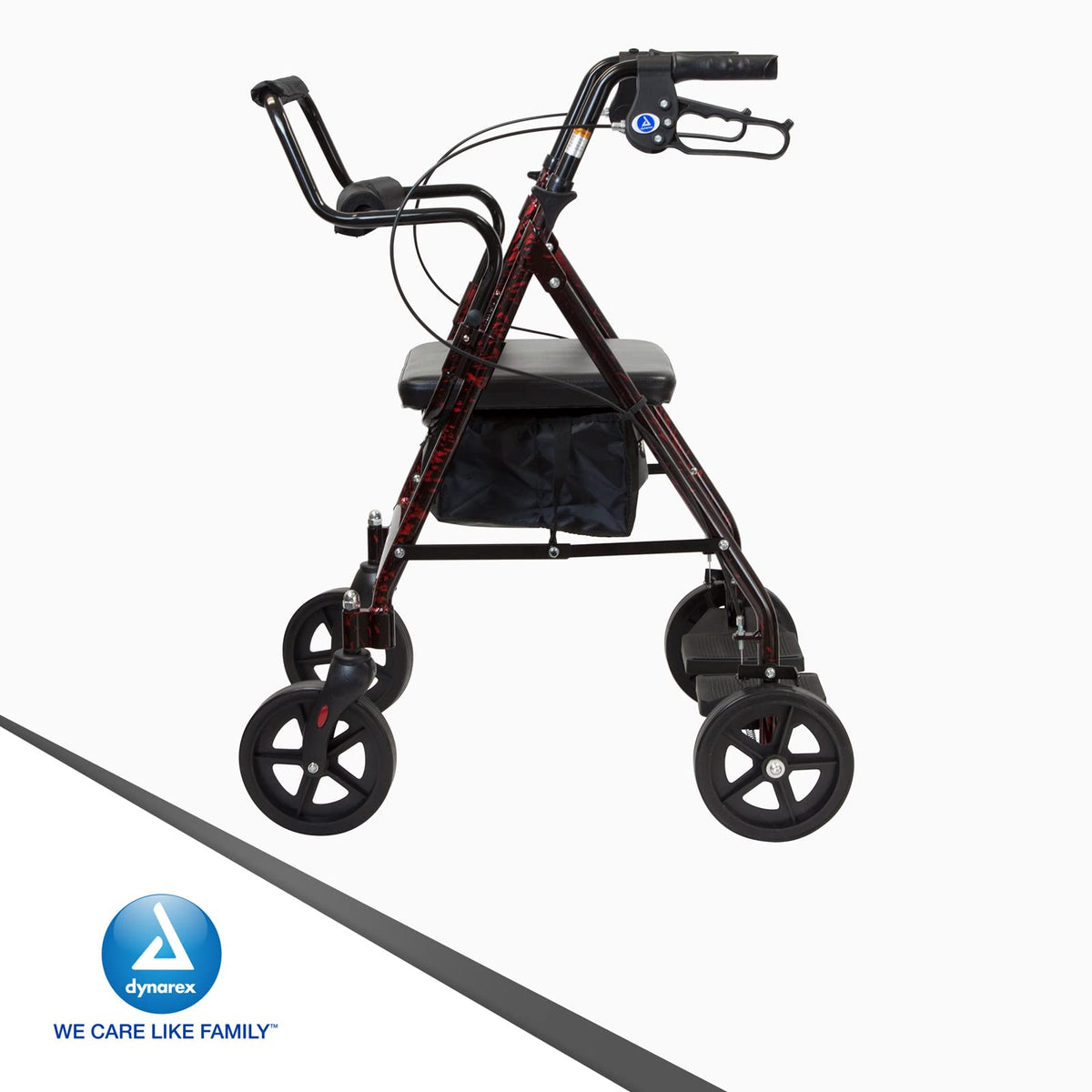 4 Wheel Rollator and Transport Wheelchair with Fold-Down Footrests, Red Frame Y77074