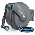 Retractable Garden Hose Reel, 5/8 in x 100 ft Wall Mount Heavy Duty with 10-Pattern Nozzle, Dark Grey V758