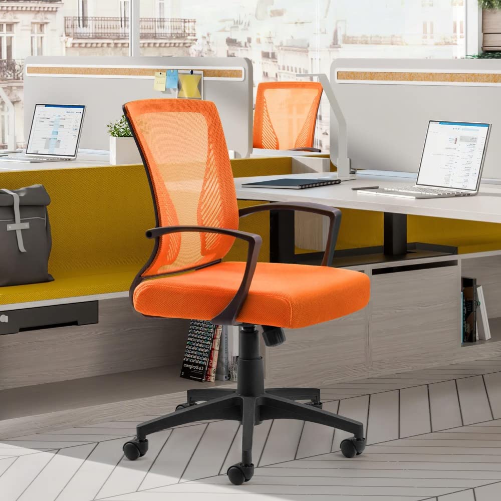 Mesh Office Chair with Lumbar Support, Wheels, Height Adjustable & Swivel, Orange W9407