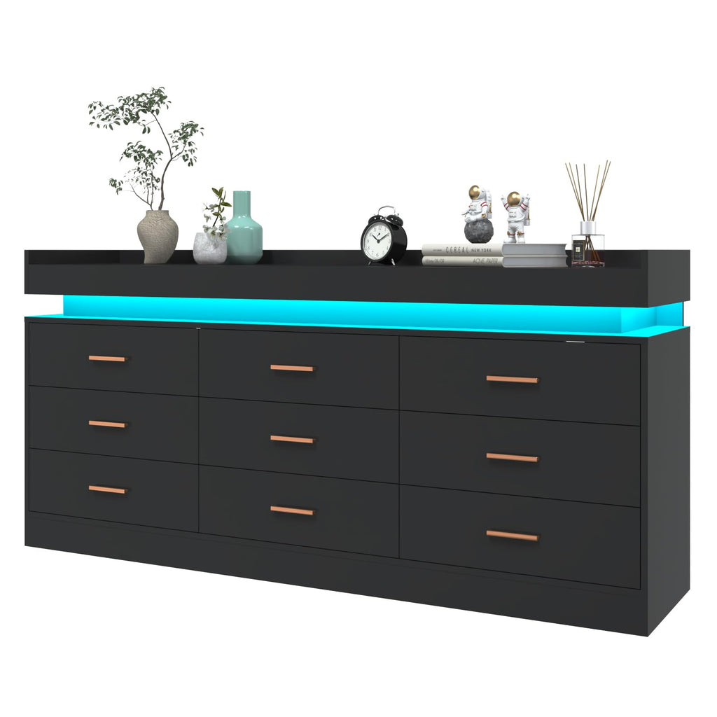 9 Drawer Dresser with LED Light and Charging Station H940