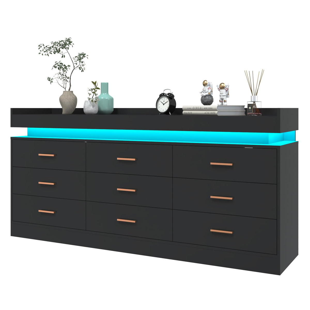 9 Drawer Dresser with LED Light and Charging Station H940