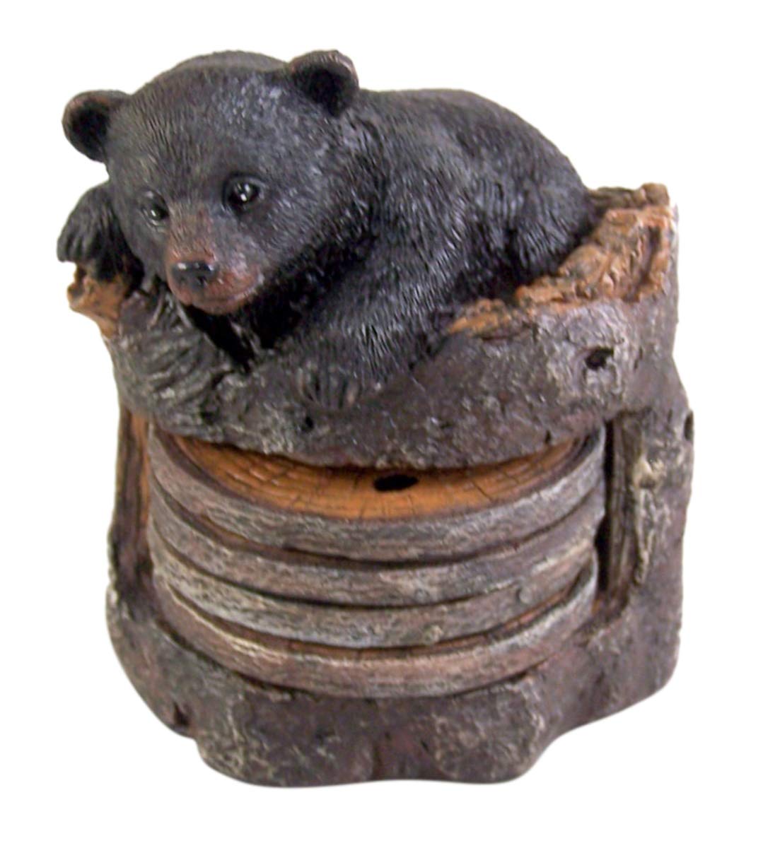 Black Bear Coaster Holder With 4 Coaster Set T52253