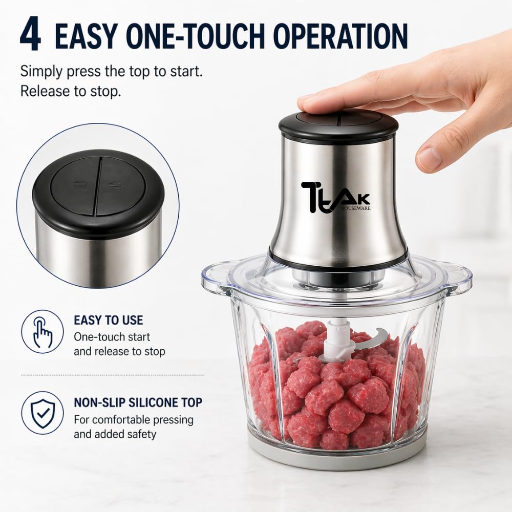 Electric Food Chopper with 3L Glass Bowl, 300W Motor, 4 Blades K31174