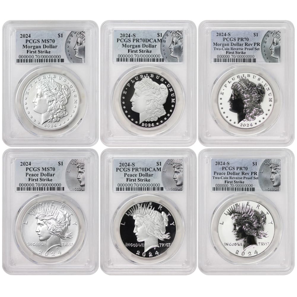 Set of 6 American Silver Morgan and Peace $1 K2751