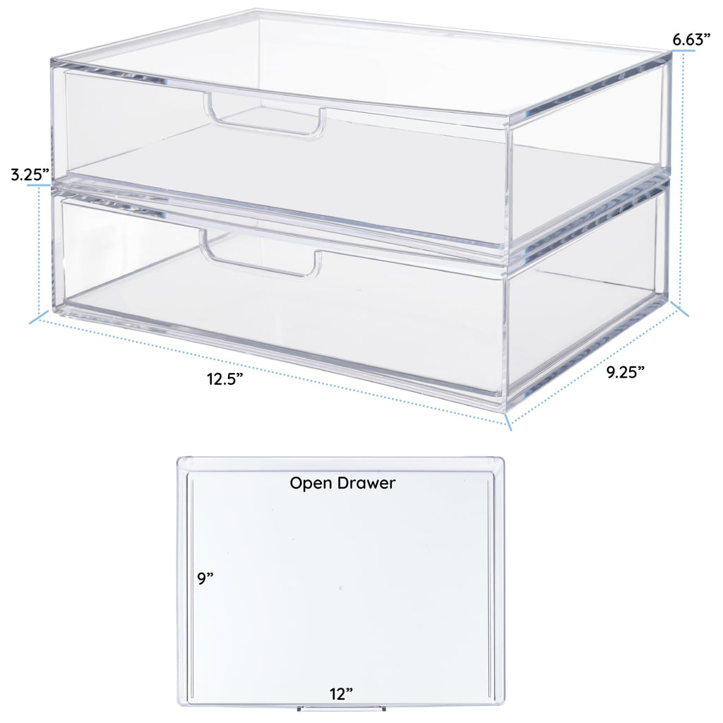 Clear Plastic Stackable Organizer Drawers Set of 2 M5951