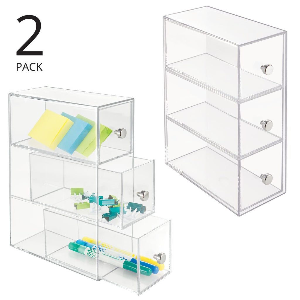 Clear 3 Drawer Plastic Stackable Desktop Organizer, 2 Pack K96255