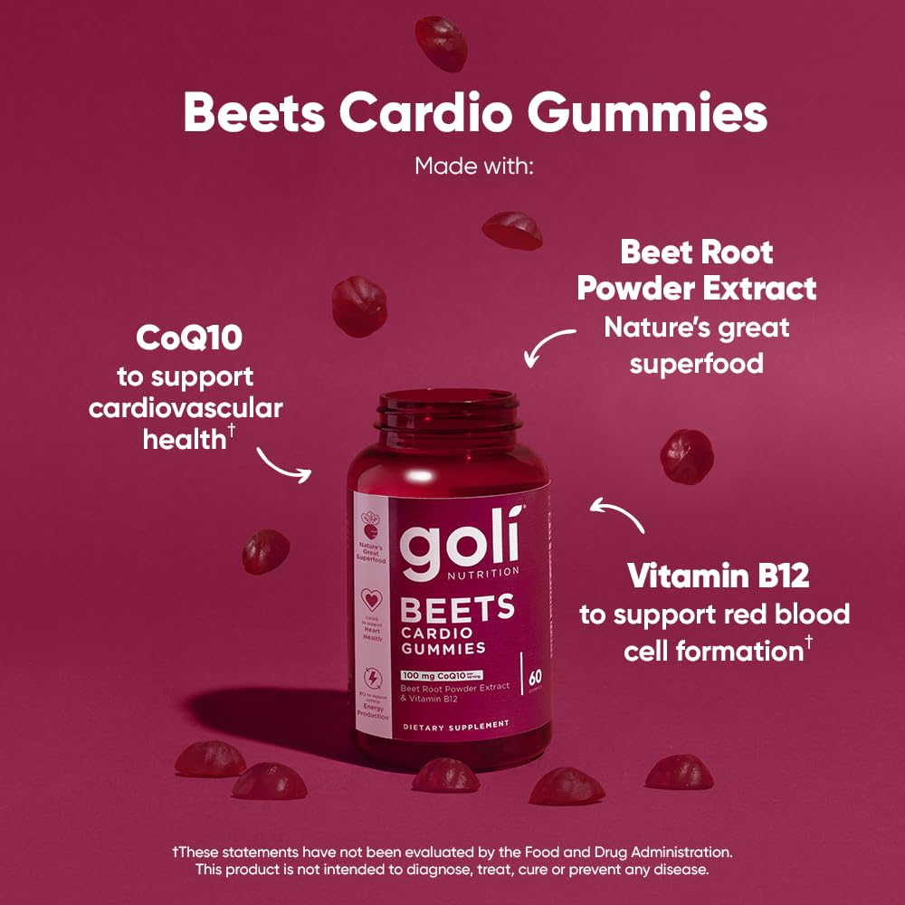 Beets Cardio Gummy 60 Count CoQ10 Beet Root Extract Vegan Gluten-Free E698147