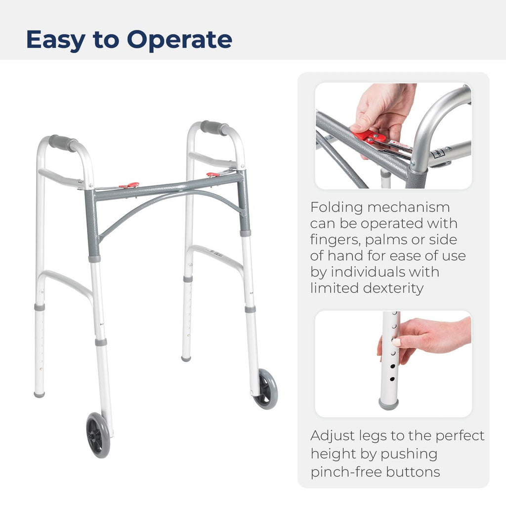 Shower Chair Bath Seat with Padded Arms and Adjustable Legs & Folding Walker with Wheels Y708