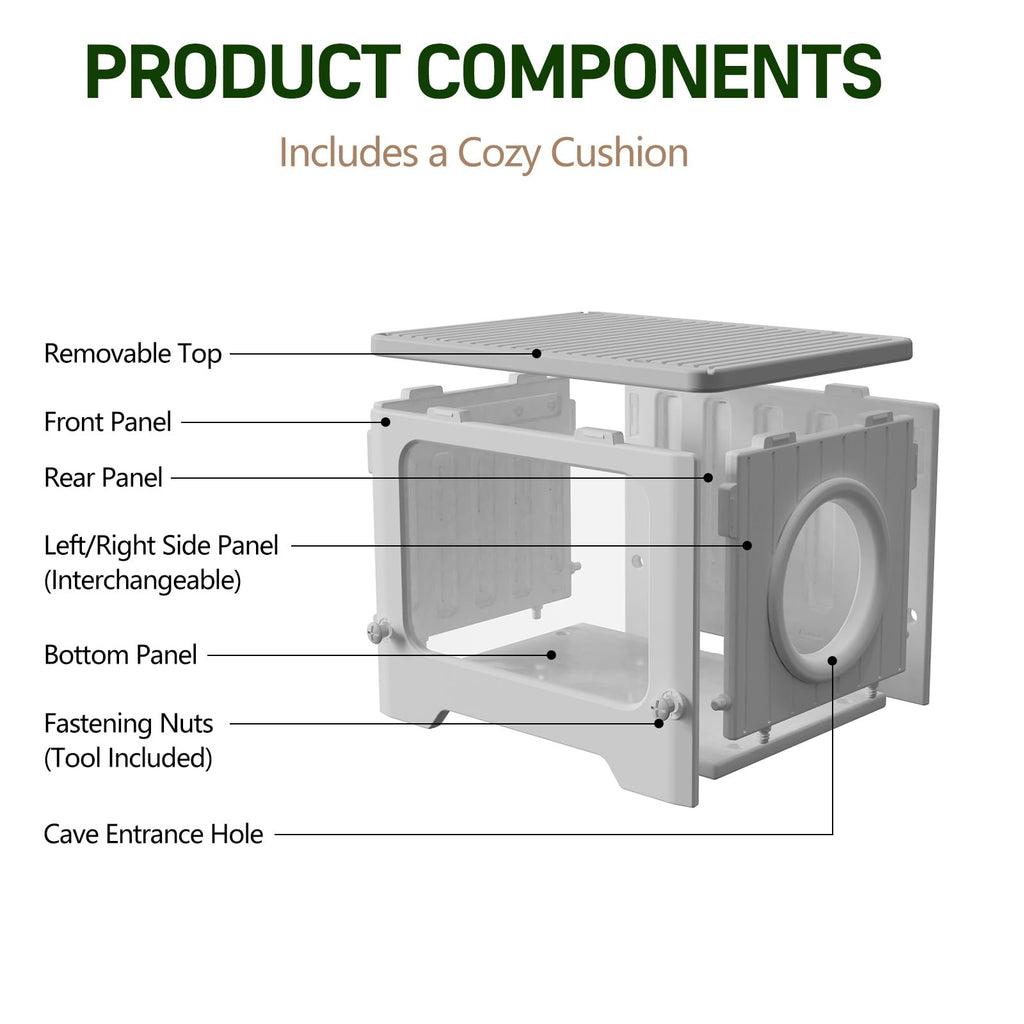 Weatherproof Stackable Outdoor Cat House with Clear Window J828
