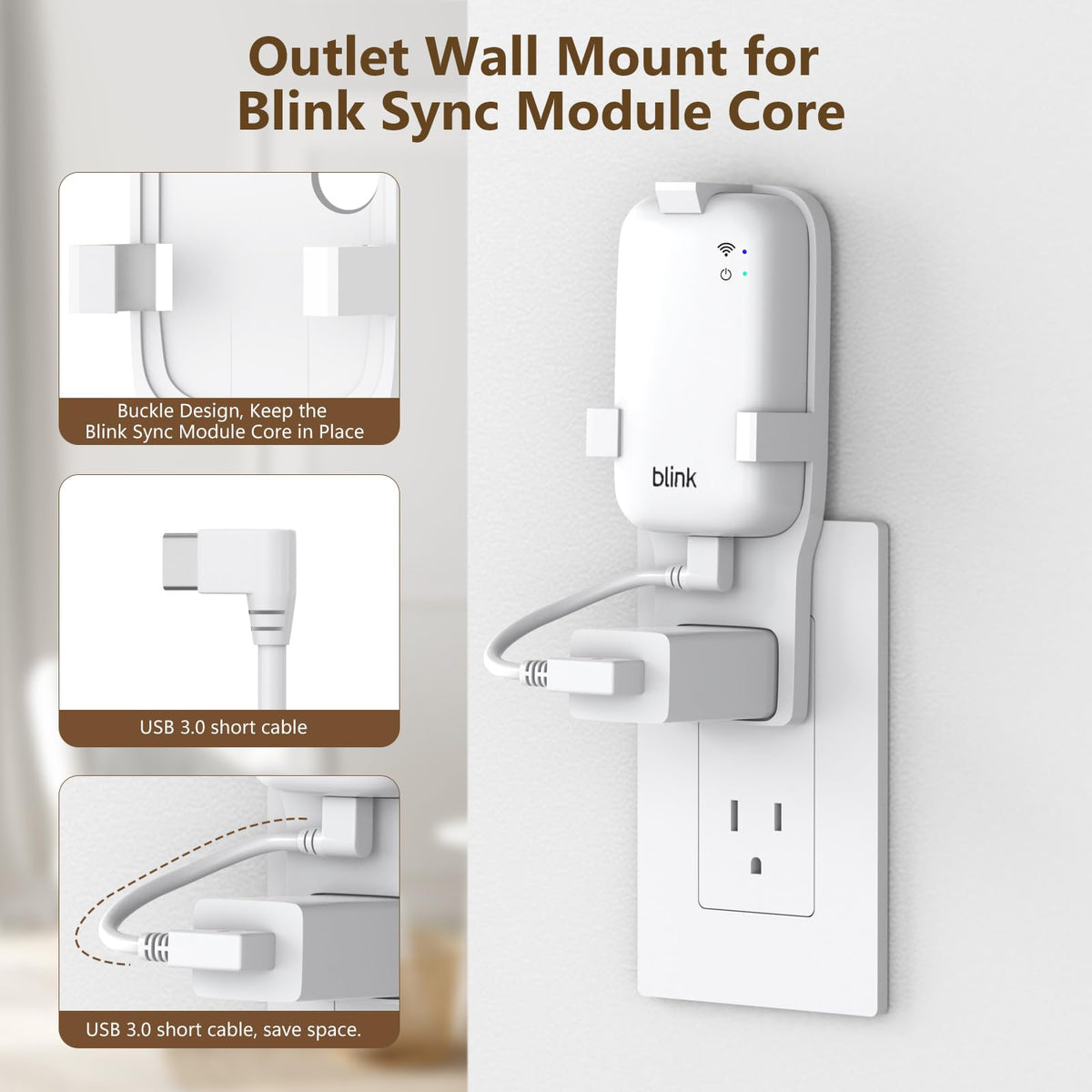 White Mount Bracket for Blink Sync Module Core with USB 3.0 Cable V587