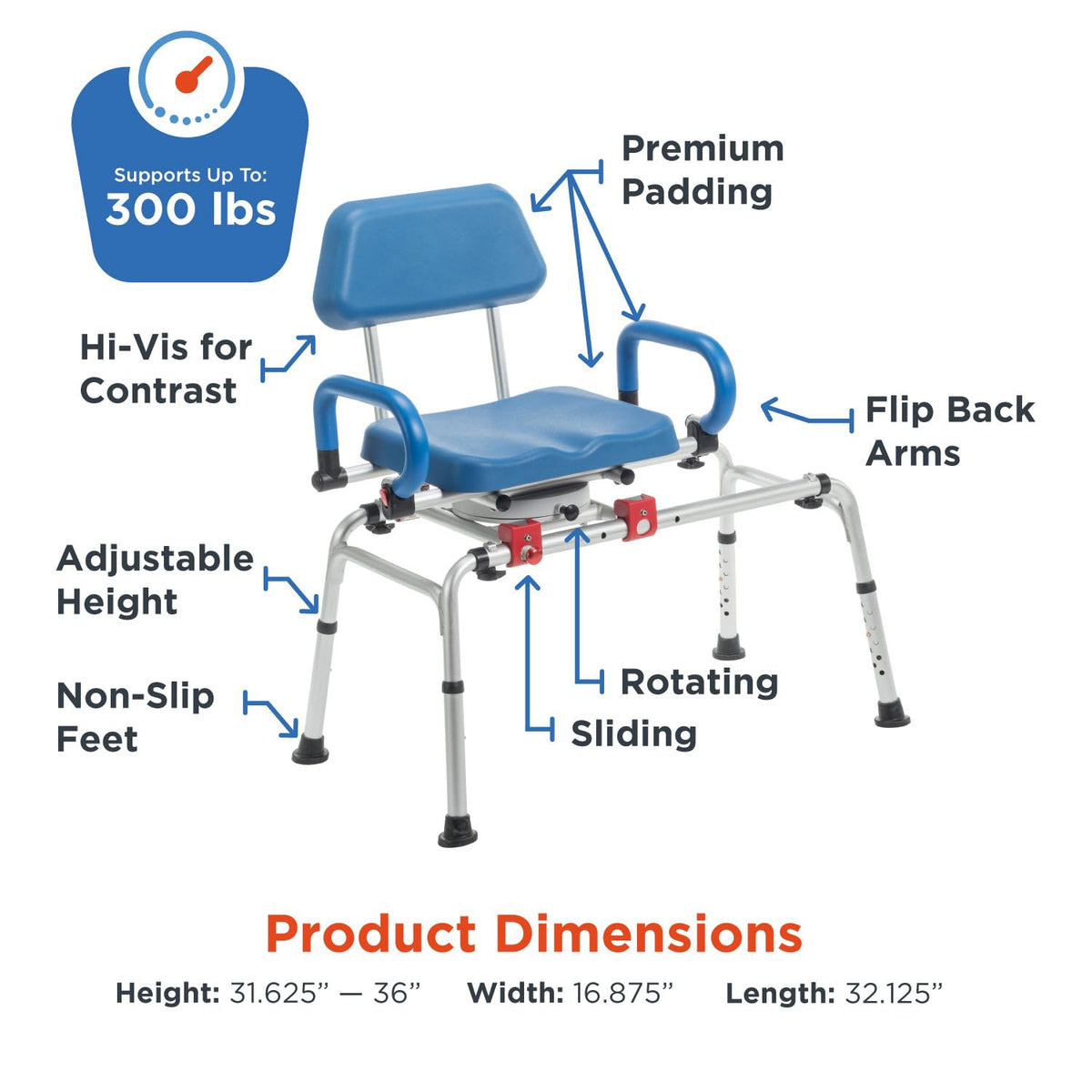Rotating Transfer Bench with Padded Seat and Arms S9261