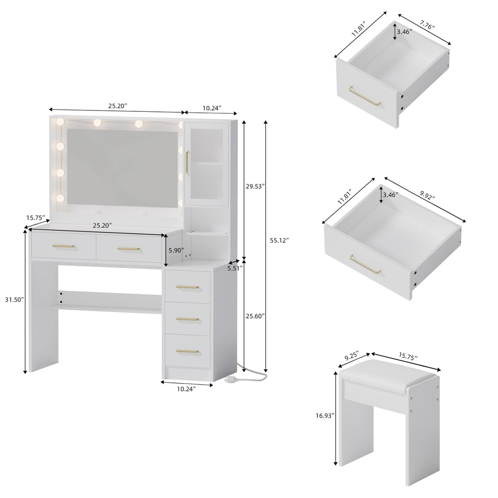 White Vanity Table with Drawer and Mirror D83534