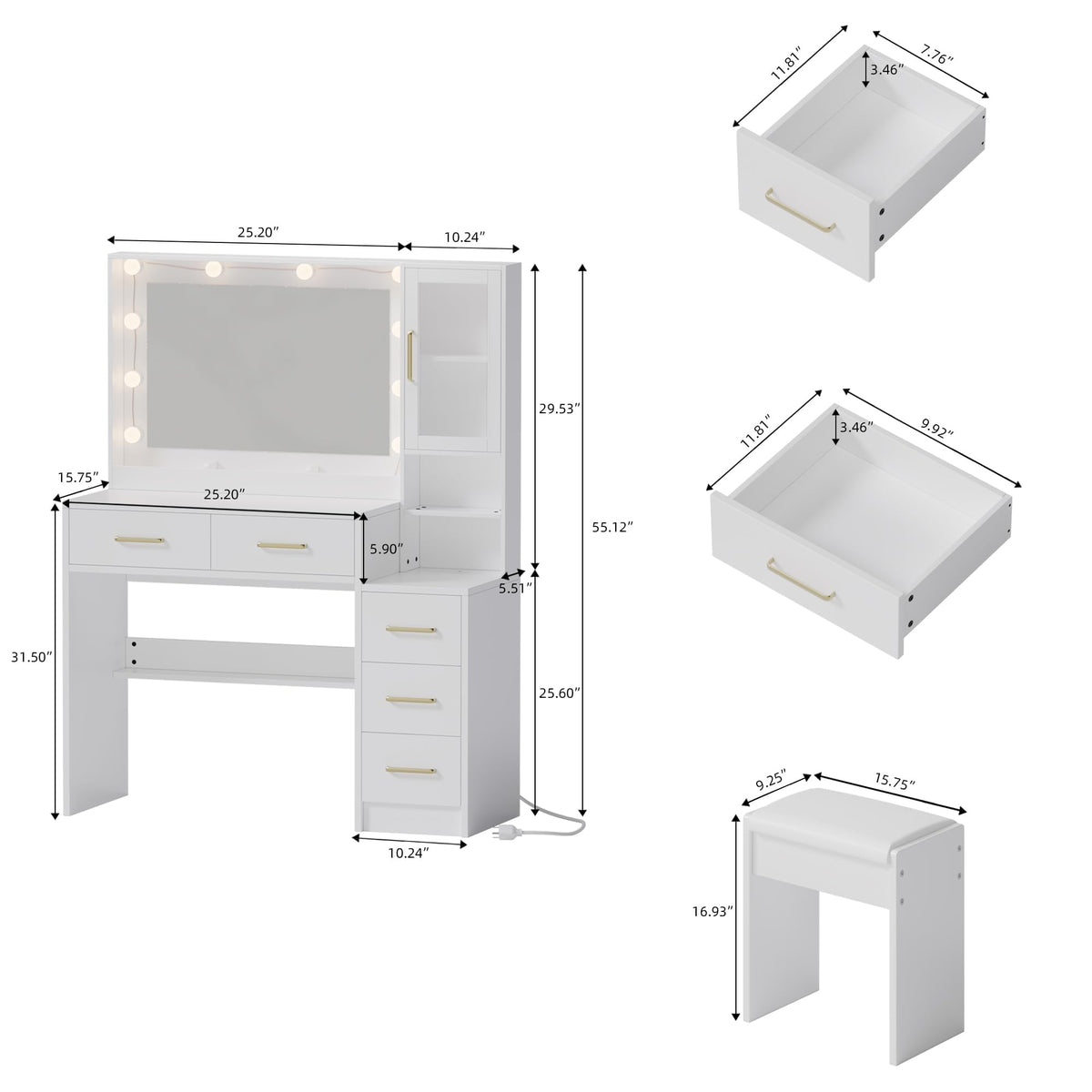 White Vanity Table with Drawer and Mirror D83534