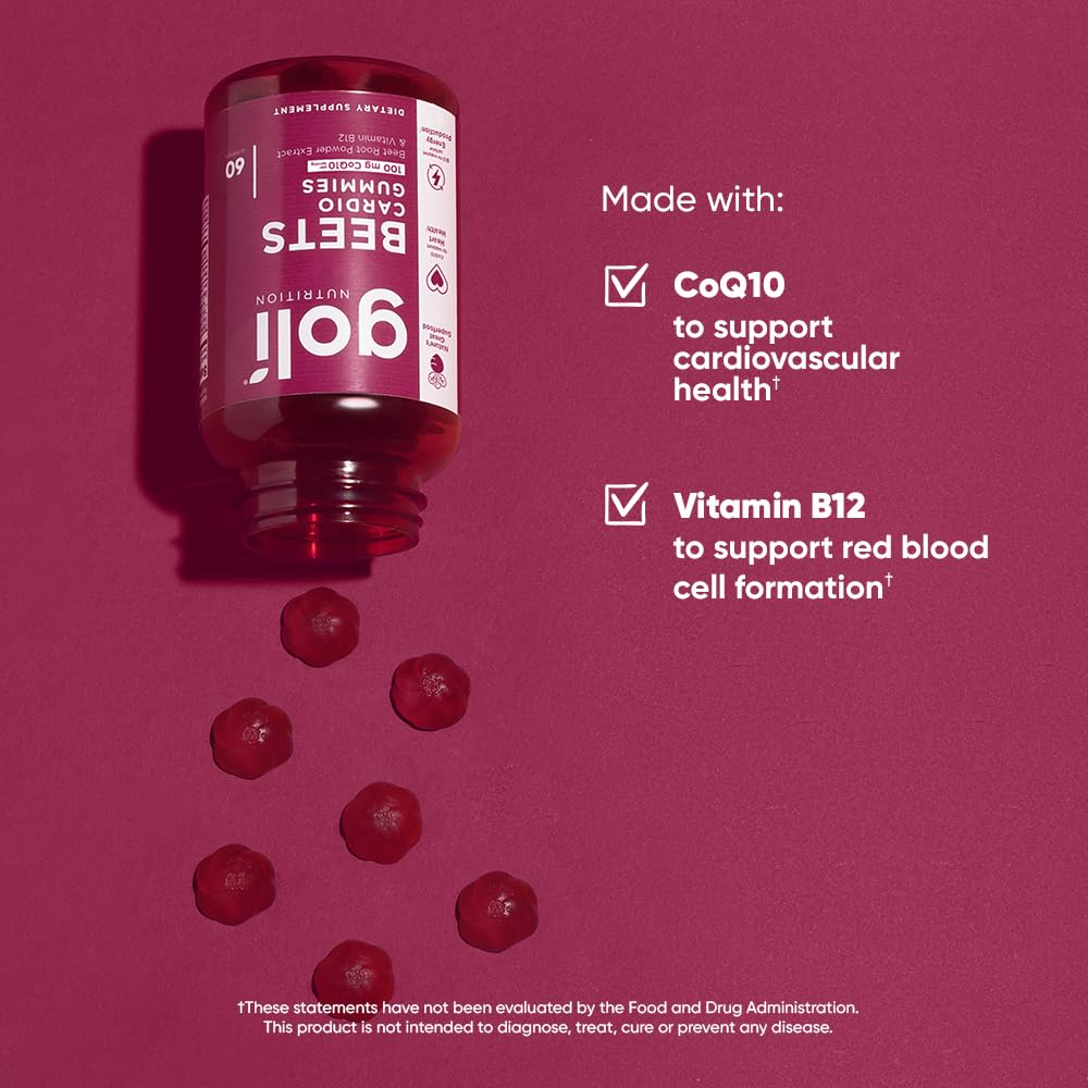 Beets Cardio Gummy 60 Count CoQ10 Beet Root Extract Vegan Gluten-Free E698147