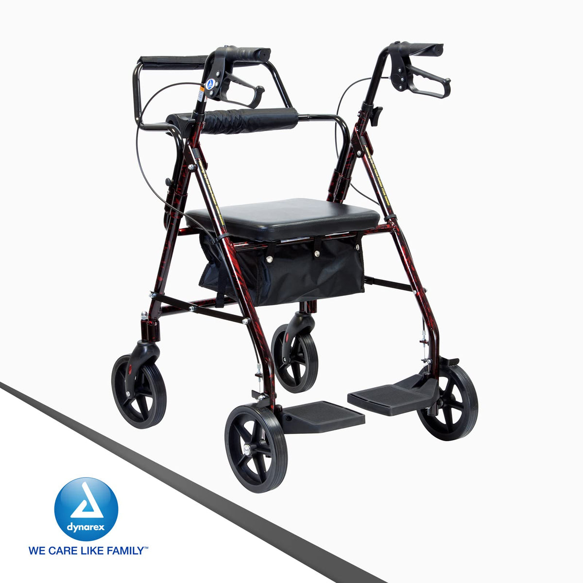 4 Wheel Rollator and Transport Wheelchair with Fold-Down Footrests, Red Frame Y77074