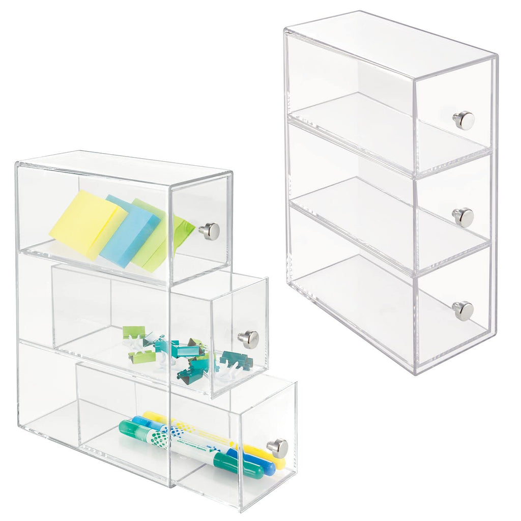 Clear 3 Drawer Plastic Stackable Desktop Organizer, 2 Pack K96255