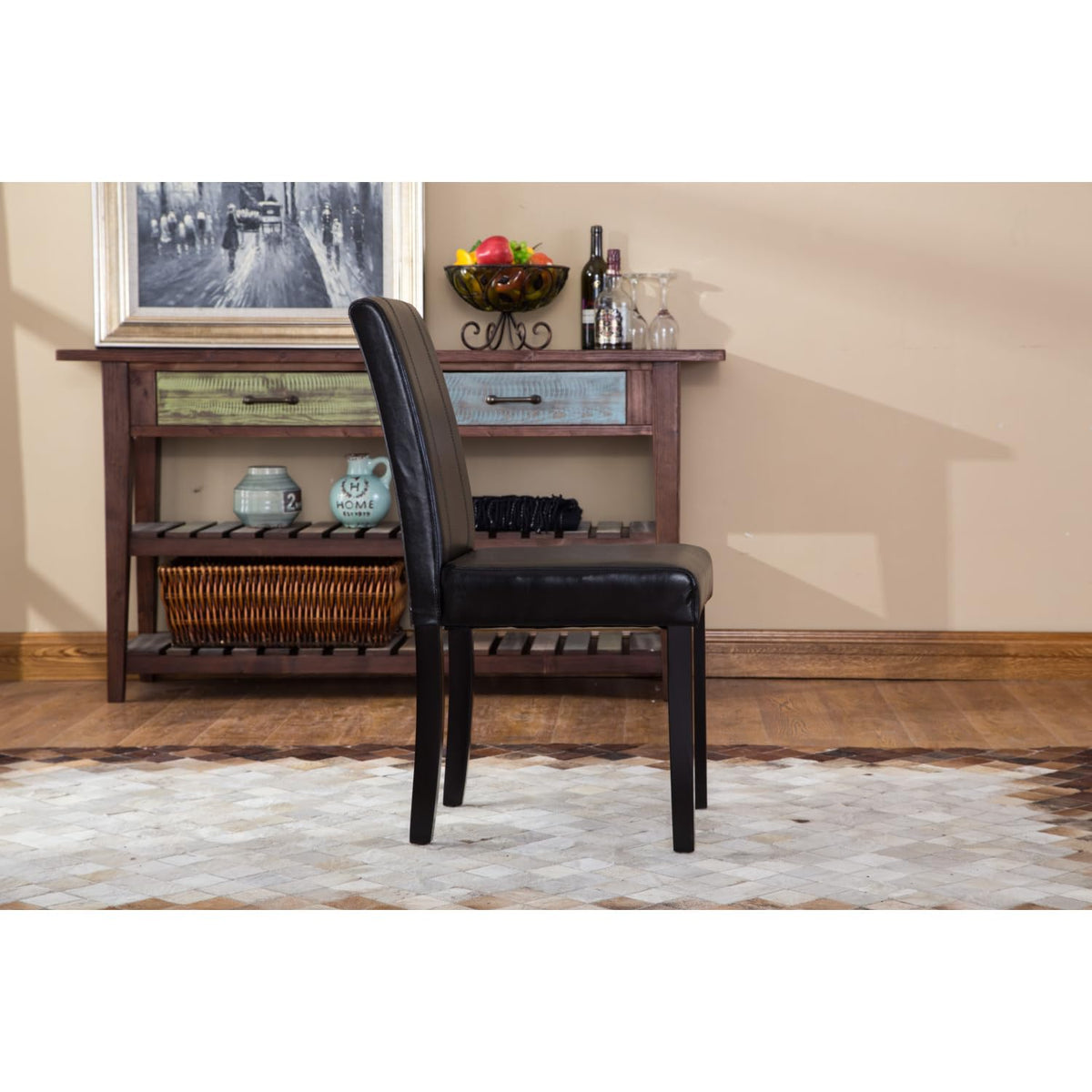 Black Faux Leather Parson Chair Set of 2 D26364