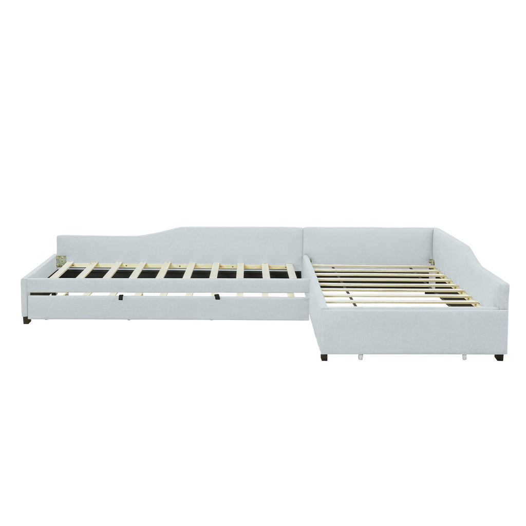 Beige Linen Upholstered Double Twin Size Daybed with Trundle and Drawer W26410