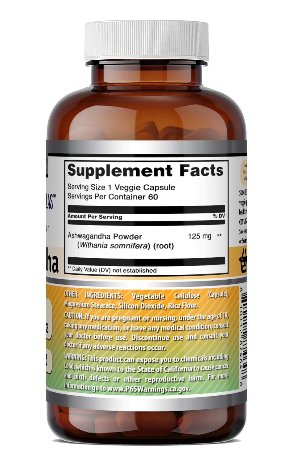 Ashwagandha Extract Supplement 125 Mg Veggie Capsules K15841