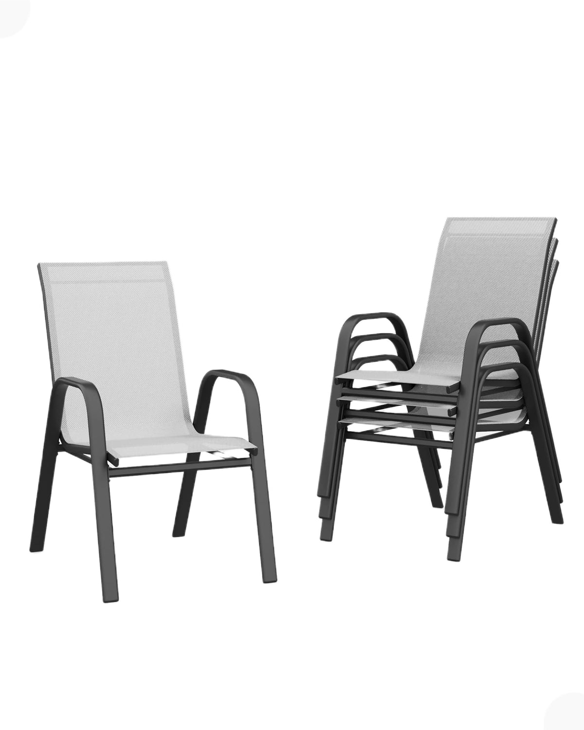 Stackable Outdoor Dining Chairs Set of 4 Textilene Fabric Metal Frame Grey L64313
