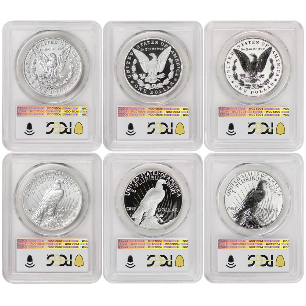 Set of 6 American Silver Morgan and Peace $1 K2751