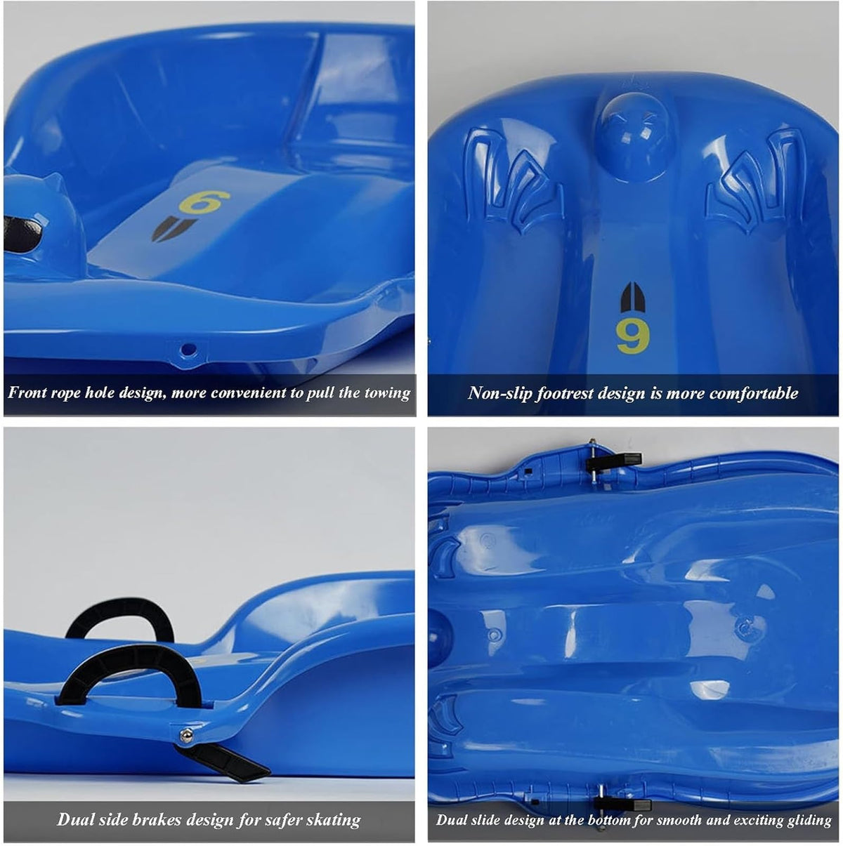 Plastic Toboggan Snow Sled with Pull Rope and Handle Z494