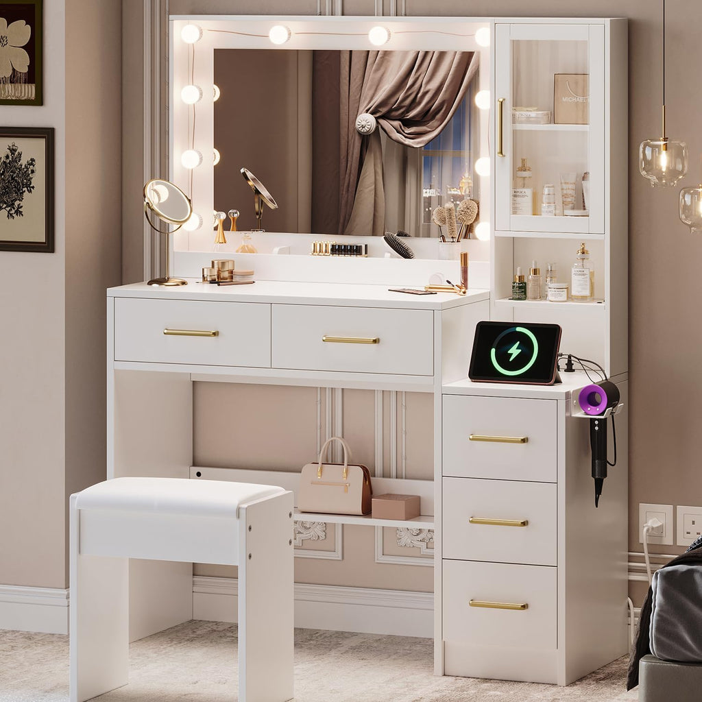 White Vanity Table with Drawer and Mirror D83534