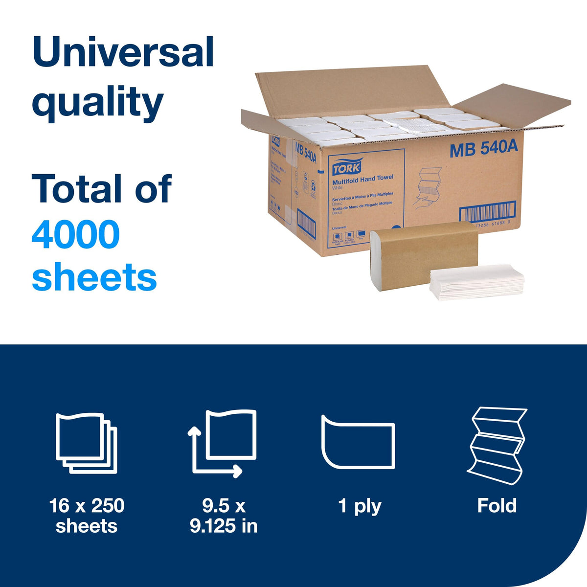 White Multifold Hand Towel, 16 x 250 Towels D9022