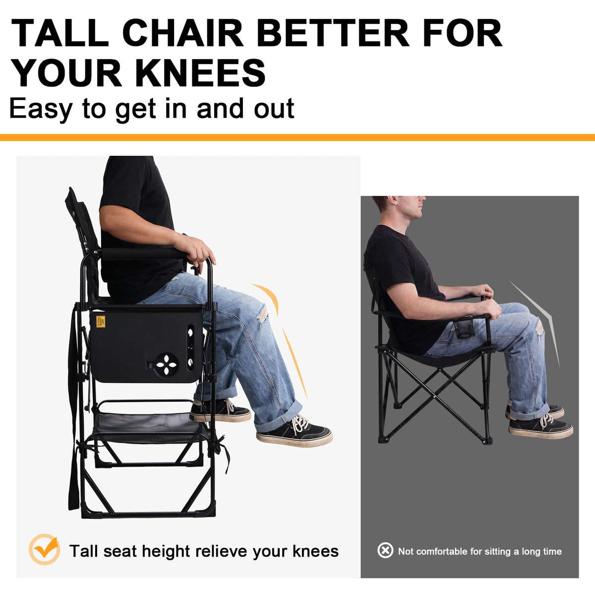 2 Pack Extra Tall Folding Camping Chair with Side Table K9773