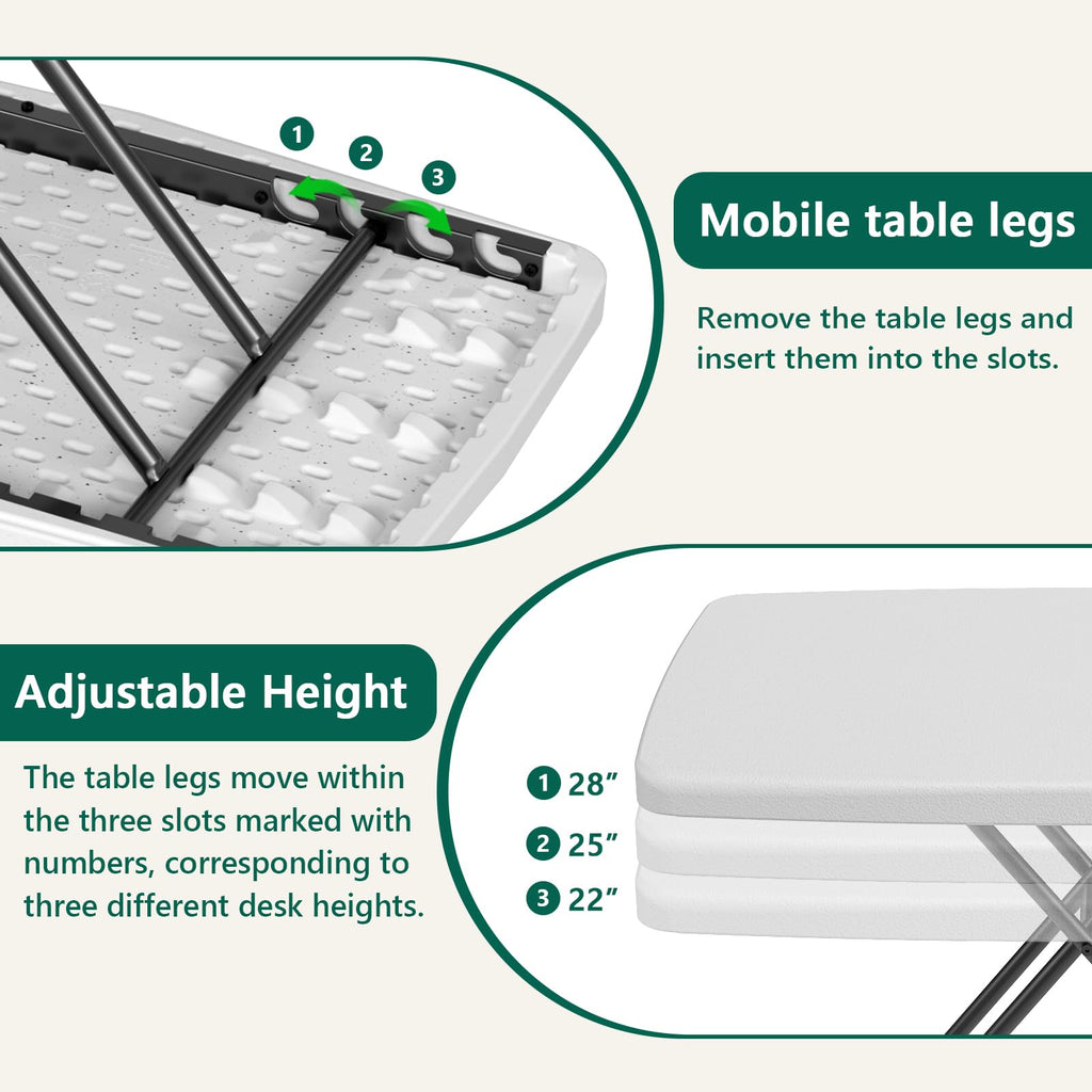 Folding Table 30 Inch Adjustable Height White Granite K81305